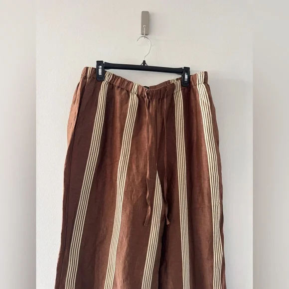 RAG & BONE Olivia Brown Stripe Stripe Linen & Silk Pants XL